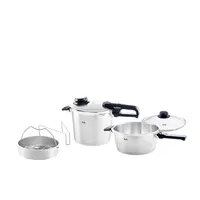 Fissler Vitavit Premium / Schnellkochtopf-Set, 5-teilig (6l - Ø 22 cm & Schnellbratpfanne 3,5l - Ø 22 cm) inkl. Metall-Deckel, Glas-Deckel, Einsatz - Induktion