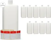 10 Plastikflaschen 1.000 ml eckig aus HDPE mit weißen Schraubverschlüssen