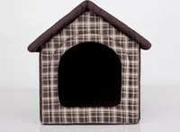 Hundekissen Hundehütte Hundebett Tierbett Katzenbett - Standard - 60 x 60 x 55 cm [Größe: R4] - Braun Kariert