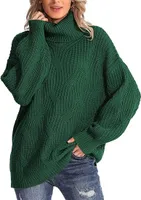 Damen Chunky Cable Strick Rollkragenpullover - Weicher, Übergrößer Langarm Winterpullover, Grün