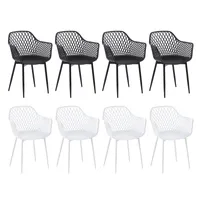 H.J WeDoo 8er Set Esszimmerstuhl Retro aus Kunststoff Wohnzimmerstuhl Gartenstühle Armlehnenstuhl (4 Schwarz+4 Weiß)