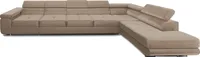 Moderne XXL Wohnlandschaft Ecksofa rechts seite WILD  410 cm champagner beige Samt Ecksofa mit verstellbaren Kopfstützen