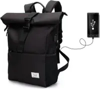 Mofut Arbeitsrucksack Freizeitrucksack Groß Damen lässiger Rolltop Rucksack Herren Backpack Tagesrucksack Schulrucksack Sportrucksack mit vielen Fächer wasserabweisend Hohe Kapazität, mit Laptopfach bis 15,6 zoll und externen USB-Anschluss, Rolltop Design