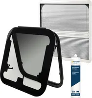 Wamovo Wohnwagen Ausstellfenster 50x45cm Wohnmobil Fenster Seitenfenster Fenster Echtglas inkl. Rollo & Dichtmasse Insektenschutz