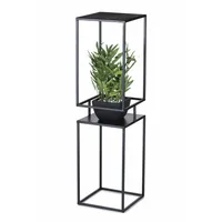 HowHomely | Blumenständer - 2-stufiger Pflanzständer - Schwarz - 87 cm - Industrial, Minimalistisch
