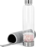 Navaris Wasserflasche mit Mineralstein und Neoprenhülle 420ml - Edelsteine Trinkflasche mit Hülle - Kristall Flasche Glasflasche Wasser