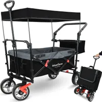 deluxe4home® Bollerwagen mit Dach Faltbar Schwarz I Handwagen Transportwagen bis 80 kg I Breite Reifen Trolley Bremsen I Robuster Strandbuggy
