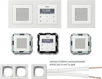 GIRA Unterputz UP RDS Radio 228403 Komplett-Set reinweiß glänzend mit 2 x Lautsprecher in 1 und 2 fach Rahmen (E2) + 10 Meter Lautsprecherkabel 2x0,75 mm² weiß 100% OFC