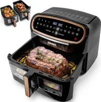 Duronic AF34 BG Heißluftfritteuse mit Sichtfenster | XXL Doppel Air fryer mit 2 Kammern 10 L | 2400 W Dual Zone Air Fryer | HLF mit 10 Programme | Inklusive großer Frittierkorb | Touchscreen Fritteuse