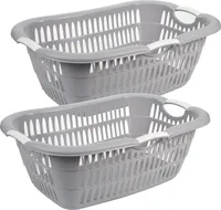 2er Set Wäschekorb 38 Liter Wäschewanne Plastik Kunststoff Korb Griffen  Grau