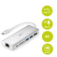 Goobay USB-C Hub Multiport Adapter mit HDMI / USB A 3.0 / Kartenleser SD / LAN RJ45 / USB C / Power Delivery