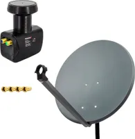 PremiumX Satelliten-Komplettanlage 80cm Satellitenschüssel Anthrazit Satellitenantenne Twin LNB 4x F-Stecker, 1 SAT für 2 Teilnehmer