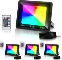 Clanmacy 50W RGB fluter mit Fernbedienung RGB LED Strahler RGB LED Außenstrahler IP66 Wasserdicht 4 Stück
