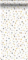 ESTAhome tapeta terrazzo motiv bílá, okrově žlutá a šedá - 139305 - 0,53 x 10,05 m