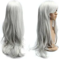 70cm Karneval Perücke Grau. Lang Voll Cosplay, Lockig Wellig Fashion Kostüme Damen Haarteil Cosplay Wig für Alltag, Party Perücke Lang,Halloween Weihnachten