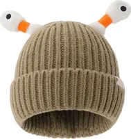 Niedliche Strickmütze mit Augen, verschleißfest, einfarbig, LED-Leuchten, lustiger Cartoon, warme Wintermütze