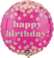 Amscan 3380901 - Standard Folienballon Happy Birthday, 43 cm, pink, Geburtstag, Heliumballon