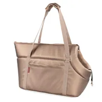 Hundetragetasche aus braunem Metallic-Kunstleder, mit samtweichem Innenfutter und Leine S: 34 x 22 cm