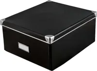 Aufbewahrungsbox aus festem Karton Idena Deckel mit verstärkten Kanten aus Metall, Allzweck-Box in Schwarz inklusive Beschriftungsfeld, für Ordnung im Haushalt, Büro und Arbeitszimmer