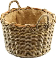 Kobolo Kaminkorb Holzkorb für Kaminholz rund Kubu grey-antique - aus Rattan mit Griffen und herausnehmbarer Jute ausgeschlagen