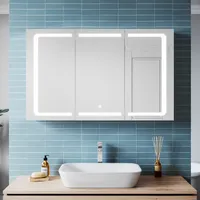 SONNI 3-türig Bad Spiegelschrank 105x65cm mit 3-Farben-Beleuchtung LED mit Rasiersteckdose Touch Edelstahl Kabelloses Scharnier Design
