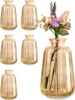 Kleine Glasvasen für Tischdeko - 6er Set - Vintage Charme - Runde Minivasen - Spülmaschinenfest - Perfekt für Hochzeit Tischdeko - Gold