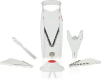 Börner V5 PowerLine Plus Set Gemüsehobel, Obst- & Gemüseschneider mit Fruchthalter, Scheibeneinschub, Sparschäler, 10 Schnittarten, 6 tlg. Set, Weiß