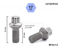 Kolový šroub M14x1,5x27 koule R14, Mercedes, klíč 17, LS17D27R14CI, výška 51