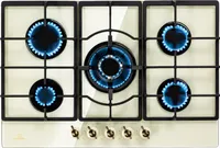 Klarstein Victoria - Gaskochfeld Gasherd, Einbau, Sabaf-Brenner, Erdgas/Propangas, Sicherheitsventile, automatische Abschaltung, Topfträger aus Gusseisen, Glaskeramik Retro-Look, 5-flammig, weiß