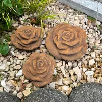 Rose 3er Set Rosenblüte Stein Rosen Blüte Blumen Steinguss frostfest  Garten Rost Metall Optik