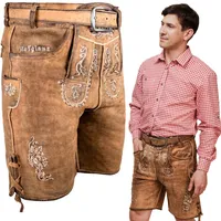HOFGLANZ® Trachten Lederhose Herren Kurz [GRAU / BRAUN / Gr. 54] Hochwertige Trachtenhose für Herren [INKL. TRACHTENGÜRTEL] Echtlederhose Oktoberfest