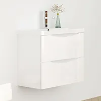 60 cm Badmöbel Set Weiß Hochglanz Waschbecken mit Soft-Close Unterschrank Waschtisch