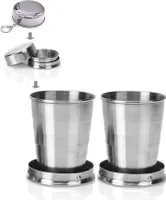 2 Stück Edelstahl Reise Faltbecher Klappbecher Mit SchlüSselanhäNger Outdoor Tragbar Teleskop Becher Reisebecher