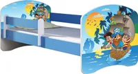 ACMA Jugendbett Kinderbett Junior-Bett Komplett-Set mit Matratze Lattenrost und Rausfallschutz Blau 21 Piraten 160x80