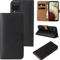 Handy Hülle für Samsung Galaxy A12 Klapphülle Bookcase Flip Cover Handy Tasche Etui Farbe: Schwarz