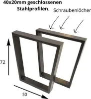 2 X Tischgestell 50x72 cm Handgemachte Beine Tischbeine Tischuntergestell Haarnadel LOFT schwarz
