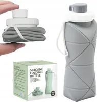 Faltbare Silikon-Wasserflasche 600 ml, Grau, mit Griff