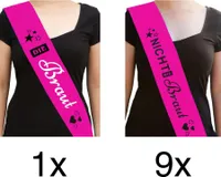 Oblique Unique Schärpe Die Braut + Nicht Die Braut Set JGA Hen Party Bride to be pink