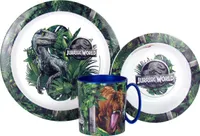3 teiliges Kinder-Geschirrset Frühstücks-Set Essteller Müslischale Trinkbecher Kunststoff BPA-frei (Jurassic)