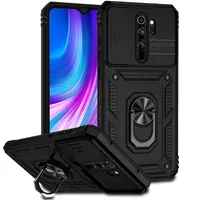 Pouzdro pro Xiaomi Redmi Note 8 Pro dvouvrstvé pouzdro s posuvným krytem kamery a prstencovým stojánkem černé