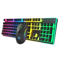 HXSJ L96 2.4G kabelloses Tastatur- und Mausset, 104 Tasten | RGB-Lichteffekte | Zweifarbige ABS-Tastenkappen | 6 einstellbare DPI, Schwarz