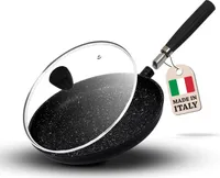 Pentolpress Granit Flache Pfanne (24 cm Durchmesser) – Pfanne Induktion – super kratzfeste Induktionspfanne – Antihaft Bratpfanne  Italy – Pfannen mit abnehmbarem Griff