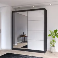 Schwebetürenschrank Kleiderschrank Schrank 203cm Schwarz/Weiß mit Spiegel Multi 35
