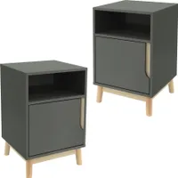 ML-Design Nachttisch 2er Set mit offenem Fach, Tür und Kiefernholz-Füße, 40x62 cm,  Kommode für Boxspringbett Schlafzimmer