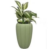 Blumentopf Blumenübertopf mit Einsatz Farbe Grün Runde  40 cm H 62 cm Rille Oberfläche Matt Kunststoff Modern Glamour