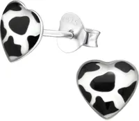 Ohrringe Ohrstecker 925 Sterling Silber Herz mit Kuhflecken