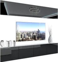 BELINI Wohnwand Vollausstattung Wohnzimmer-Set Moderne Schrankwand mit LED-Beleuchtung Weiß Glänzend Anbauwand TV-Schrank Schwarz Glänzend