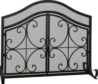 HOMCOM Kaminschutzgitter, Kamingitter mit magnetischen Türen, Ofenschutzgitter, Funkenschutzgitter für Wohnzimmer, Stahl, 105 x 80,5 cm, Schwarz