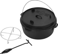 BBQ#BOSS Dutch Oven Set BBQ, 13,6 Liter, Schwarz, Eingebrannter Feuertopf aus Gusseisen, Kochtopf mit Deckelheber und Edelstahluntersetzer, Schmortopf mit Schlitz für Themormeter, Grilltopf für Outdoor & Indoor