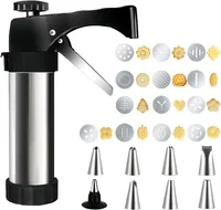 Kekspresse, Edelstahl Gebäckpresse zum Backen, Kekspresse Pistole Set mit Keksscheiben und 8 Spritztüllen, Teigspritz